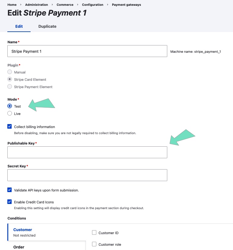 set payment modes